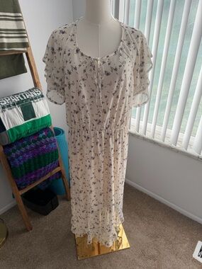 bobeau white dress with pink floral design